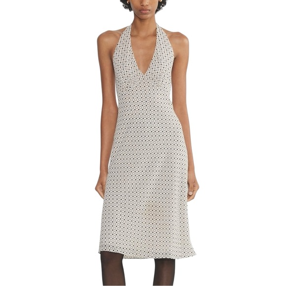 Aritzia Dresses & Skirts - Aritzia Wilfred Aurelie Chiffon Halterneck Midi Dress Cream & Black Sz 4 NWT